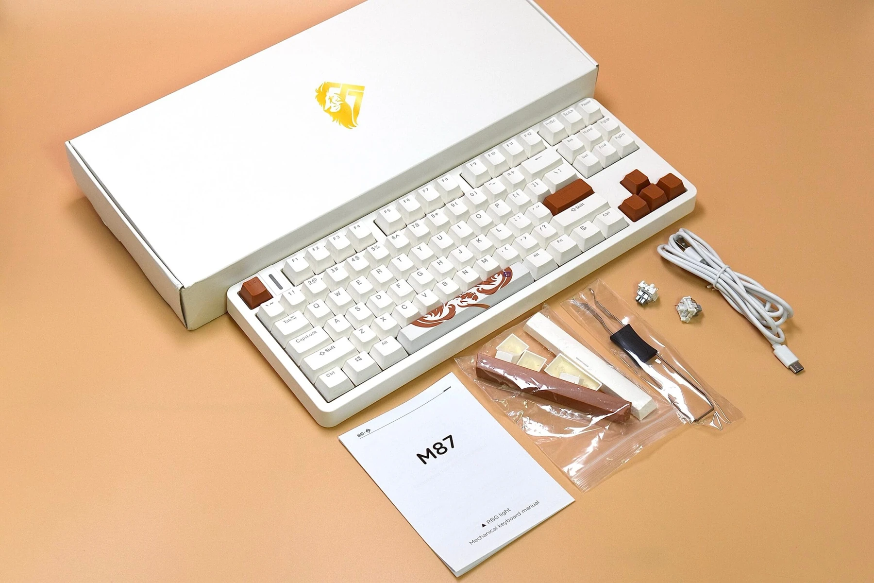 Golden Lion GM87 TKL Hot-Swappable Mechanical Keyboard with Full RGB Lighting, USB-C VIA Interface, and Red/Silver Switch Options