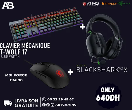 Ultimate Gaming Pack : Fih Forge GM100 +Twolf T17+Razer BlackShark V2 X