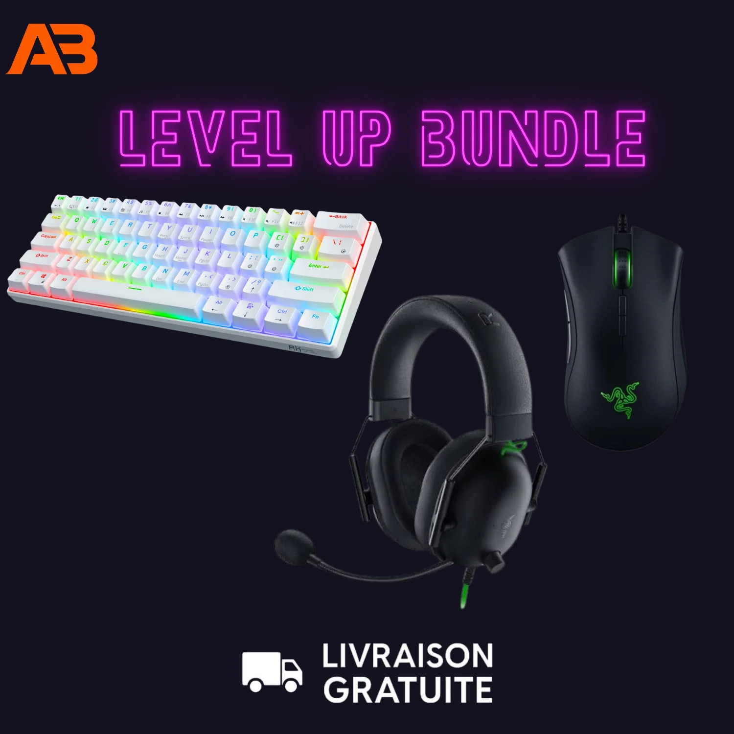 Level Up Bundle — Clavier RGB 60% + Casque Gamer + Souris Filaire