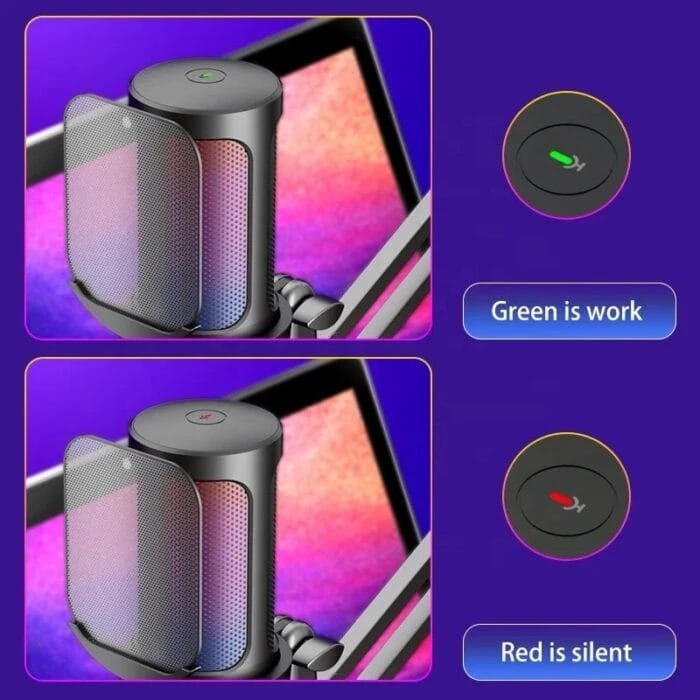 M8 USB Gaming Condenser Microphone RGB FOR Desktop PS4/PS5/ANDROID/MAC Streaming Wired Mic with Noise Cancellation, Computer PC (WHITE)