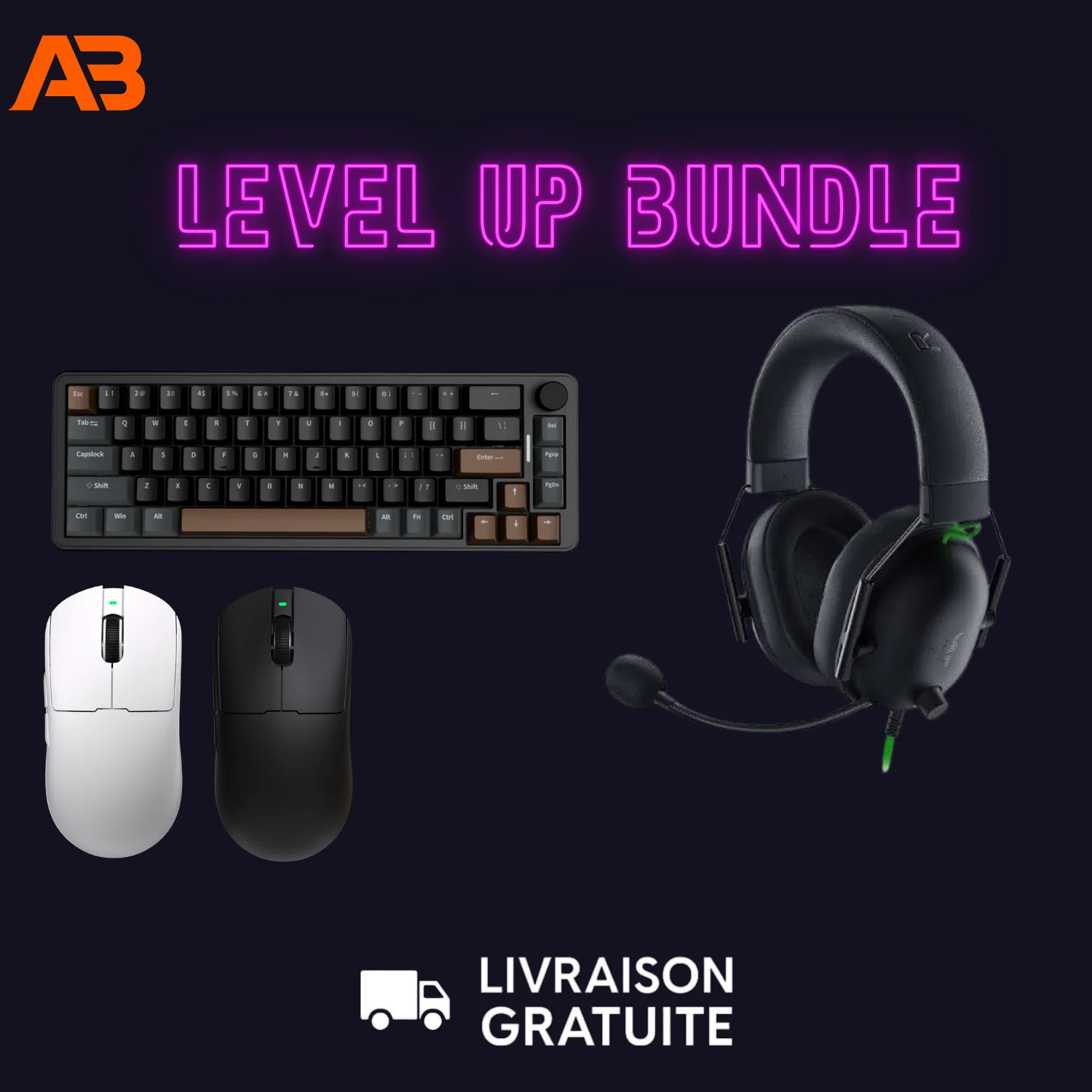 Level Up Bundle — Clavier TKL Rétro + Duo Souris Sans Fil + Casque Micro