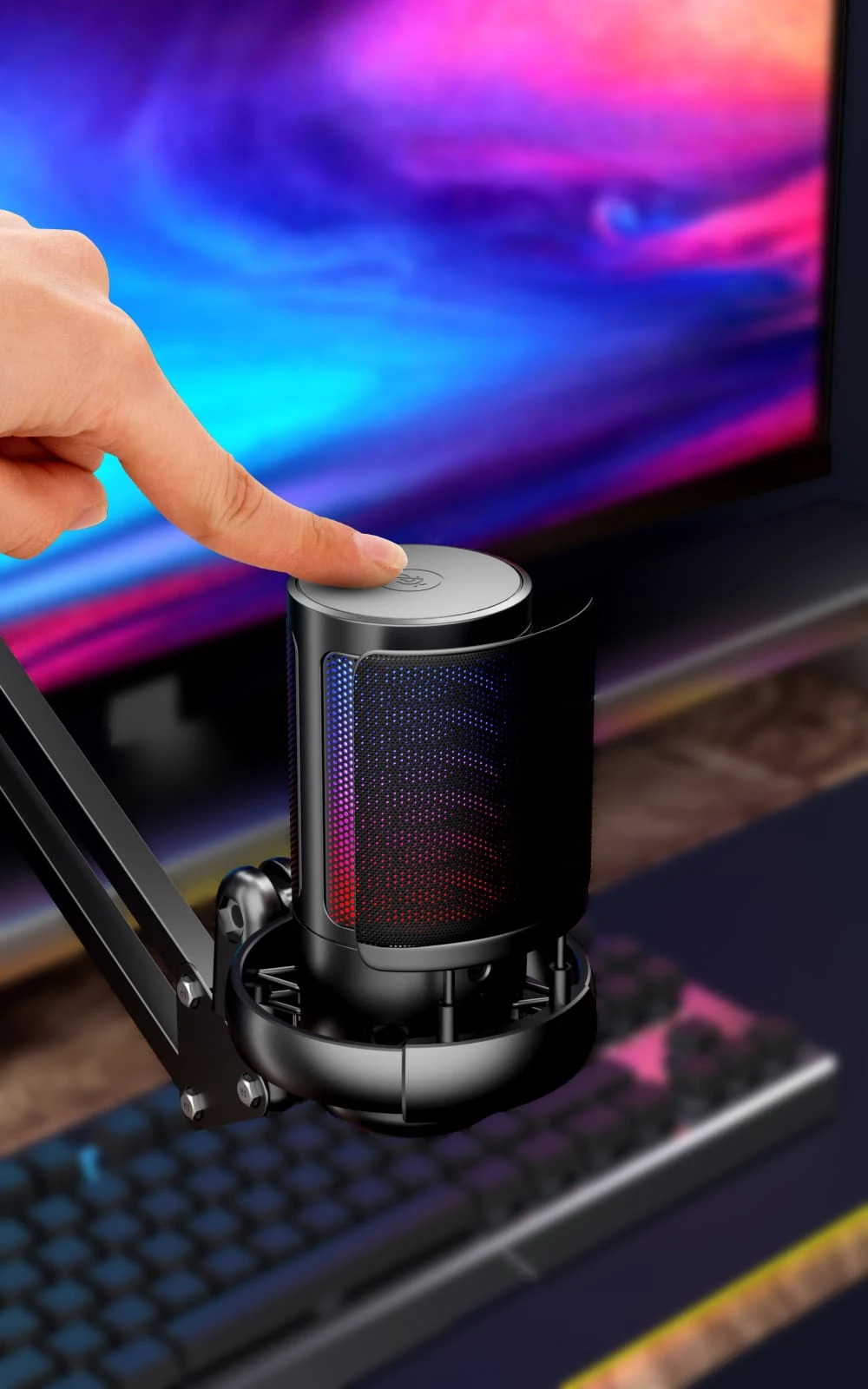 ME6S-35 USB Microphone for PC, Gaming Mic for PS4/ PS5/ Mac/Phone,Condenser Microphone with Touch Mute,RGB Lighting,Gain knob