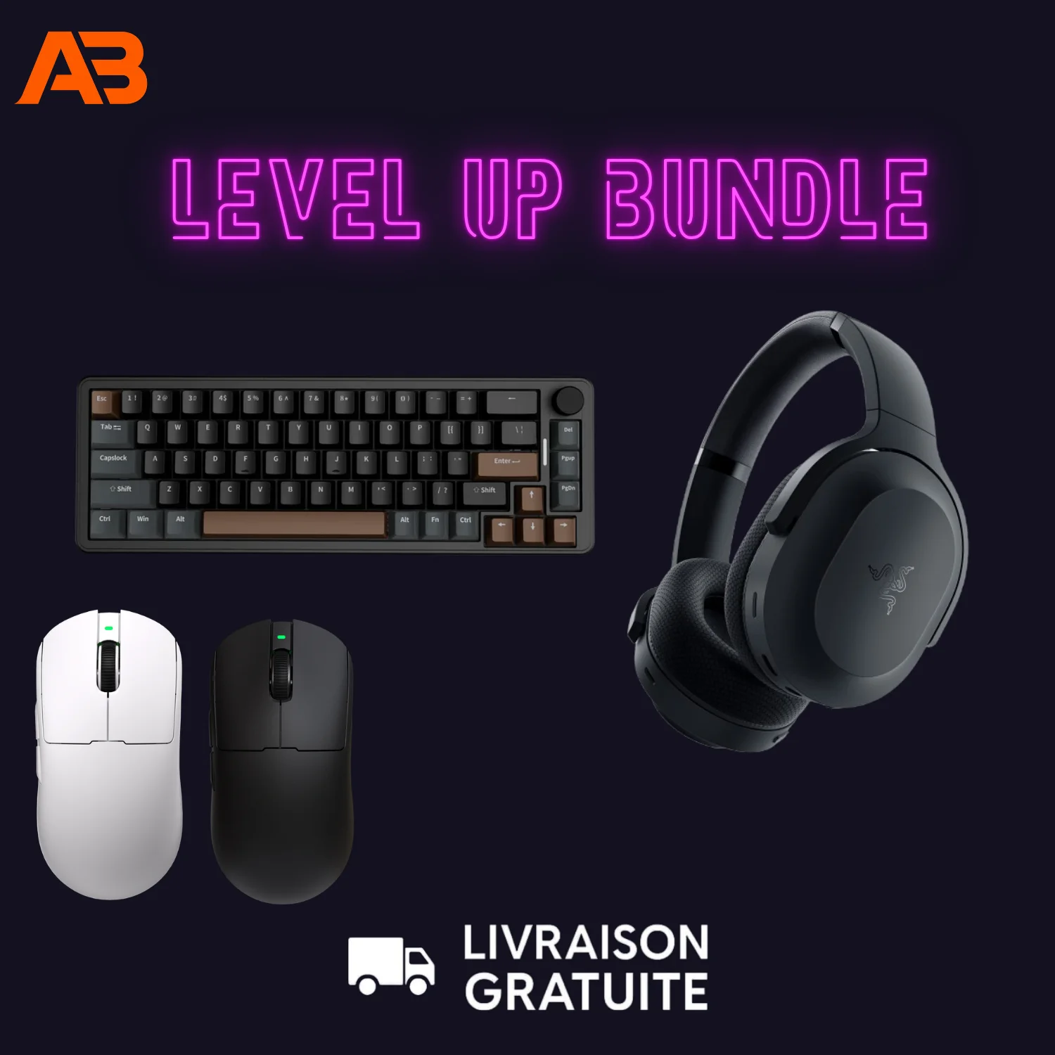 Level Up Bundle — Clavier TKL Rétro + Duo Souris + Casque Sans Fil