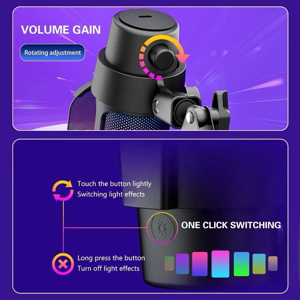 M8 USB Gaming Condenser Microphone RGB FOR Desktop PS4/PS5/ANDROID/MAC Streaming Wired Mic with Noise Cancellation, Computer PC (black)