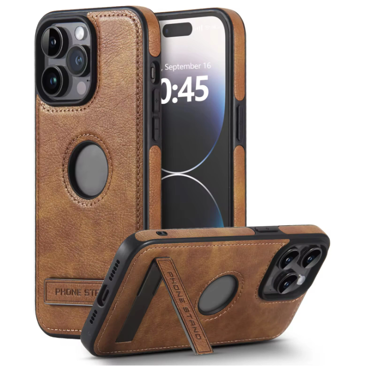 Coque de Protection iPhone avec Pied Repliable – Finition Cuir Luxe