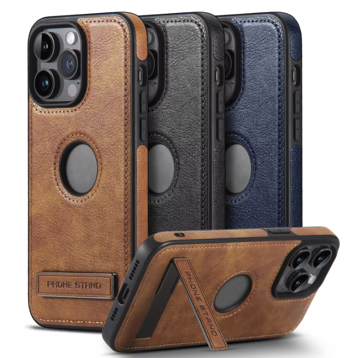 Coque de Protection iPhone avec Pied Repliable – Finition Cuir Luxe