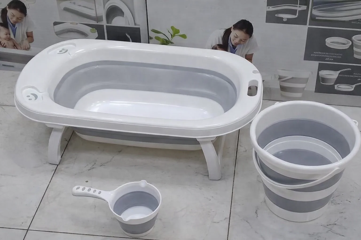 Baignoire bébé pliante et seau à eau pliant ensemble de tasses baignoires de douche