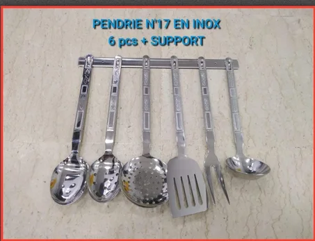 طقم أدوات مطبخ من الستانلس ستيل PENDRIE N°17 – 6 قطع مع حامل جداري أنيق