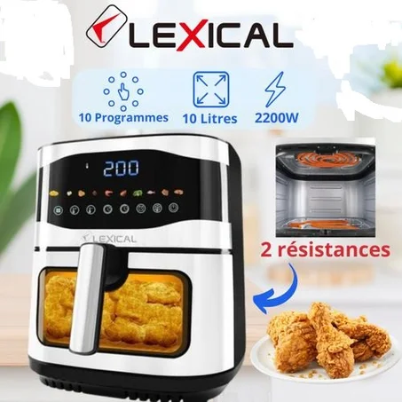 قلاية هوائية LEXICAL 10 لتر – طياب صحي، سريع وبلا زيت بزاف! طهي تحت و فوق