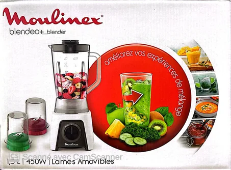 خلاط كهربائي Moulinex Blendeo+ – سعة 1.5 لتر – قوة 450 واط – شفرات قابلة للإزالة – أدوات طحن متعددة