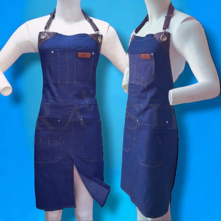 مريلة من الجينز - سهلة التثبيت، زخرفة من الجلد الاصطناعي، قابلة للتعديل - الشيف، النادل، الشواء، المتجر، الحلاق،