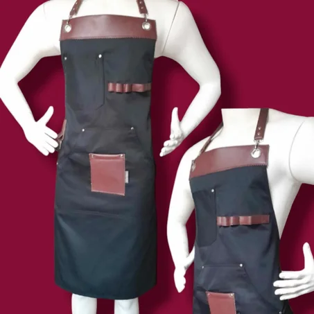 مريلة (مئزر )-لون جديد 2- بأحزمة جلد hصطناعي & حلقات - خياطة مزدوجة - الشيف، الطباخ، ، النادل، الحلاق