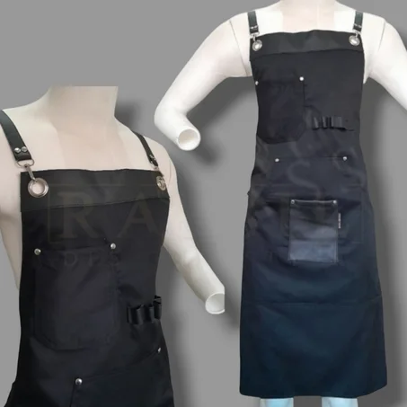 مريلة (مئزر ) بأحزمة جلد hصطناعي & حلقات - خياطة مزدوجة - الشيف، الطباخ، ، النادل، الحلاق