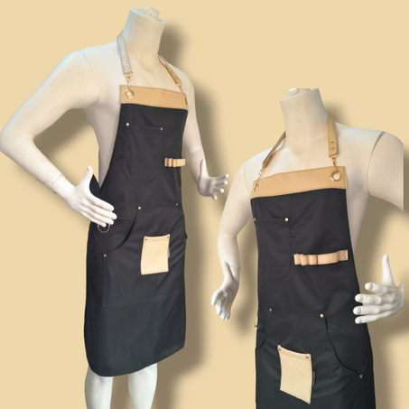 مريلة (مئزر )-لون جديد- بأحزمة جلد hصطناعي & حلقات - خياطة مزدوجة - الشيف، الطباخ، ، النادل، الحلاق