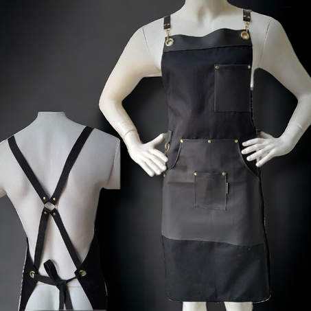 مريلة (مئزر ) باشرطة متقاطعة من الخلف، سهلة التثبيت بدون ربطة عنق، قابلة للتعديل - مصفف شعر، حلاق، شيف..