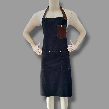 مريلة (مئزر) مصنوعة من قماش الدنيم- قابلة للتعديل للرجال والنساء - الطباخ، الحلاق ،الخباز، المطعم، المقهى
