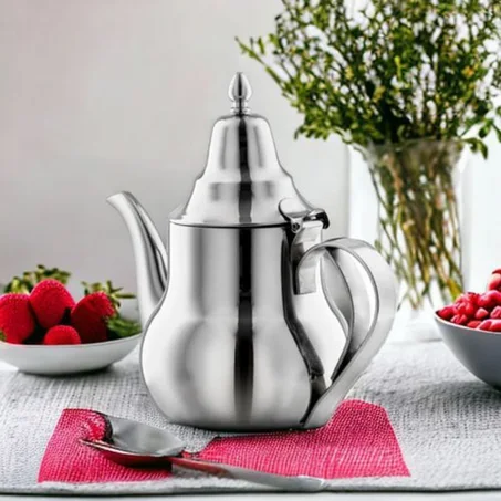 بريق شاي من الستانلس ستيل باللون الفضي والحجم 0.8L - البراد المغربي الحديث -   Théière marocaine en Inox Mirroire