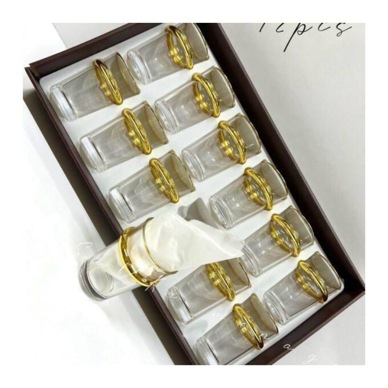 Lot de 12 verres à thé marocains en verre, Verres à thé Beldi liseré doré