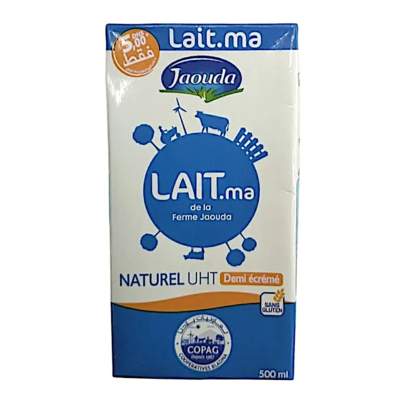 Lait UHT demi-écrémé 500ml - JAOUDA
