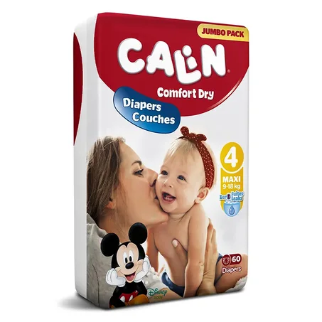 COUCHES BEBE MAXI 9-18 KG 60 UNITES JUMBO PACK CALIN