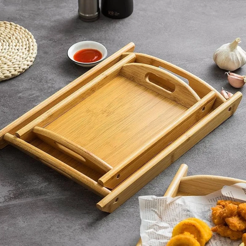 Set de 2 Plateaux en bois de Bambou avec poignée صواني من الخيزران بمقبض