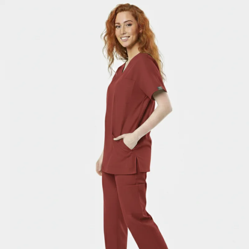 Pyjama de Bloc Col V ROUGE BRIQUE