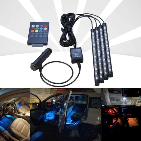 شريط إضاءة ليد للسيارة RGB ، تطبيق ، جهاز تحكم عن بعد ، إضاءة داخلية للسيارة ،