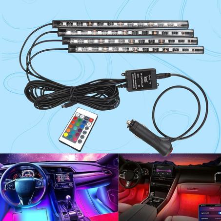 شريط إضاءة ليد للسيارة RGB ، تطبيق ، جهاز تحكم عن بعد ، إضاءة داخلية للسيارة ،