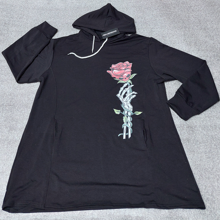 Sweatshirt Capuche Long Deux Poches Noir