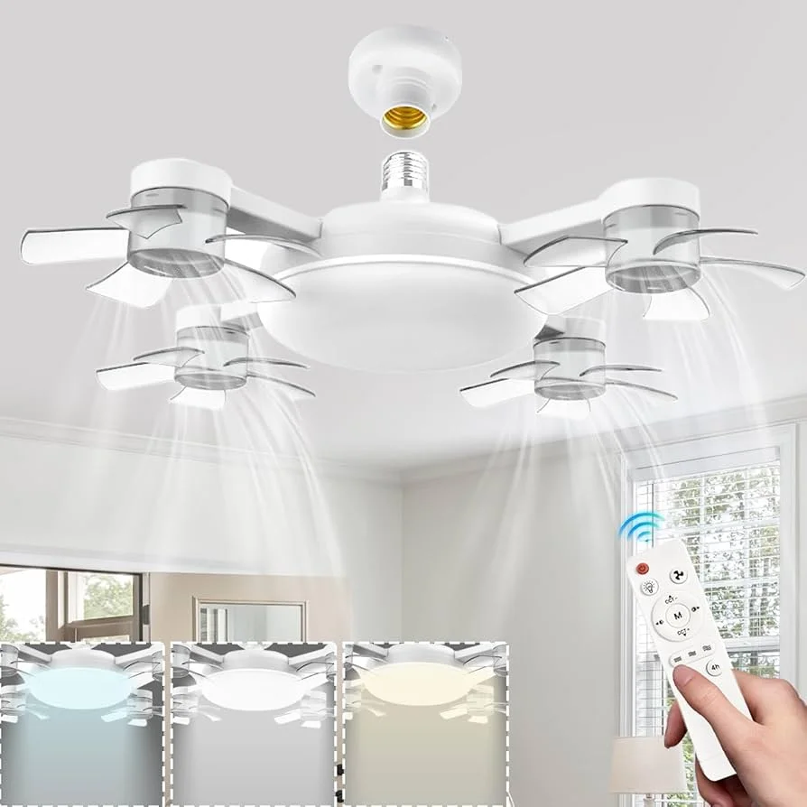 💡🌀 مروحة سقف ذكية بتصميم  درون (4 رؤوس) مع إضاءة LED + ريموت – إصدار 2026