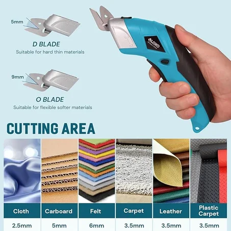 مقص كهربائي لاسلكي قابل للشحن– أداة قص قوية للأقمشة، الكرتون، السجاد، الجلد واللباد مع شاحن