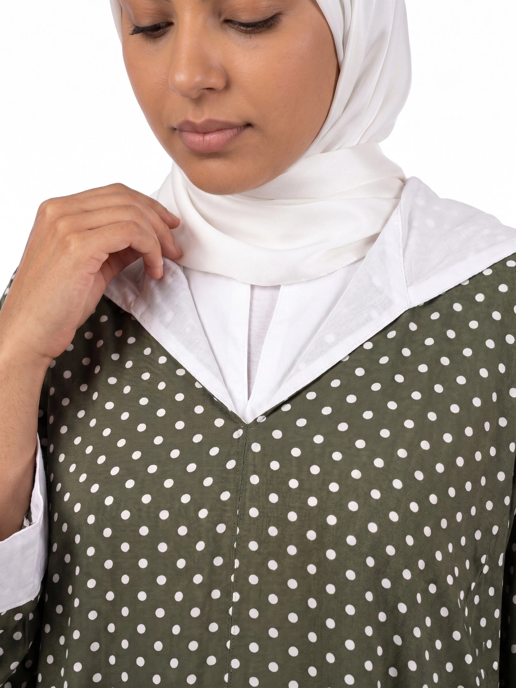 Djellaba Kaki à Pois Blancs