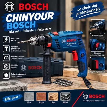 🔧 Perceuse à percussion Bosch – Puissante et polyvalente