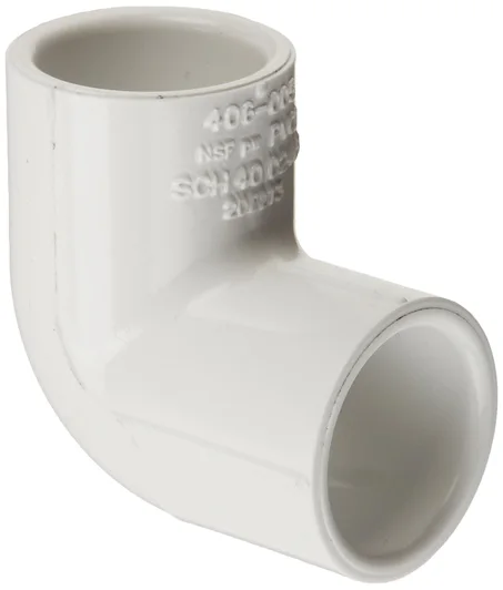 Spears 406 Series PVC Pipe Fitting, 90 Degree Elbow, Schedule 40, White, 1-1/2