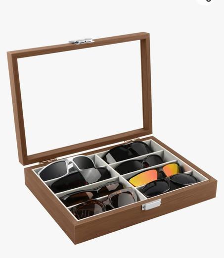 boite de rangement de 8 Lunettes  en Bois De Noyer