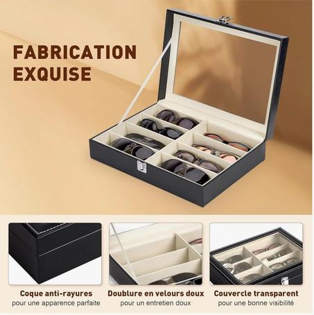 Boite de rangement de 8 lunettes en Cuir PU