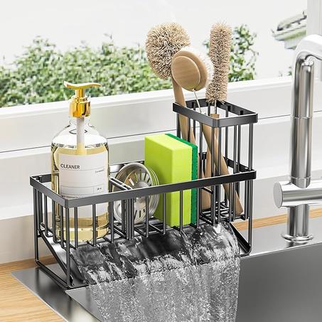 Organizador de fregadero de cocina Cisily con portaescobillas alto, soporte para esponja, acero inoxidable 304, dispensador de jabón para encimera, decoración y accesorios de cocina.