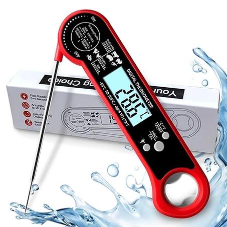 Termómetro digital para carne, de lectura instantánea, para cocinar, con sensor luminoso y de gravedad, precisión de ± 0,8 °C, resistente al agua, con función de activación y apagado automáti