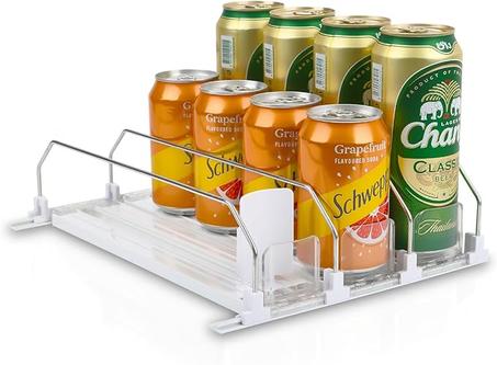 Dispensador de latas de refresco para refrigerador - Deslizador automático de 3 filas, botellero para refrigerador, organizador de bebidas, autoempujable, ancho ajustable, capacidad para hast
