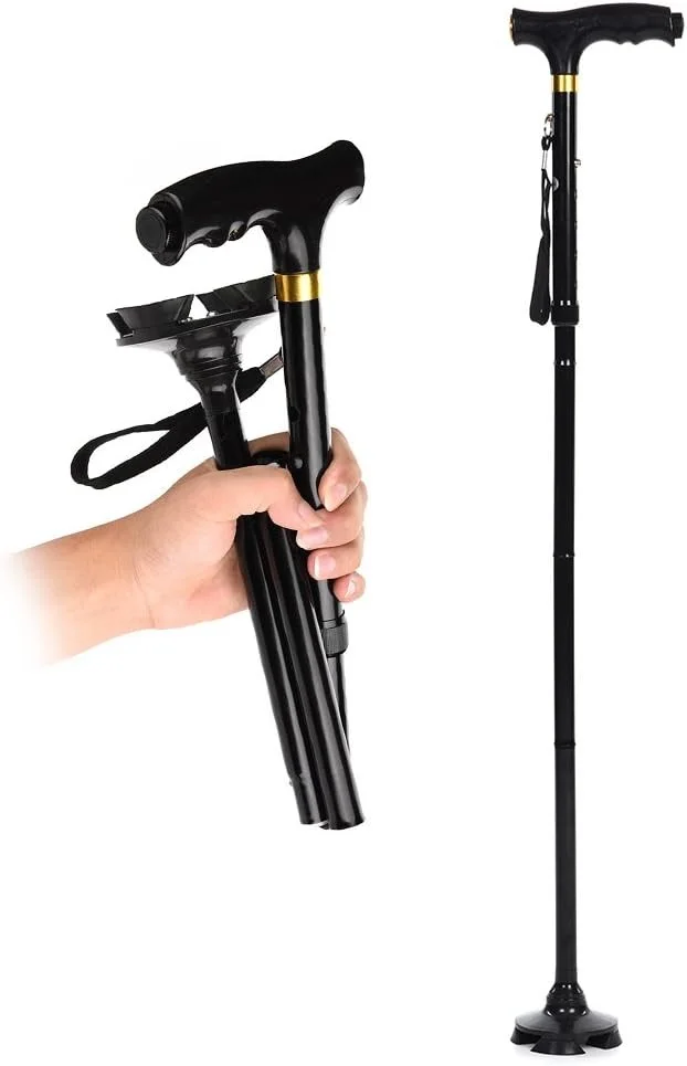 عصا مشي قابلة للطي والتعديل مع مصباح يدوي LED