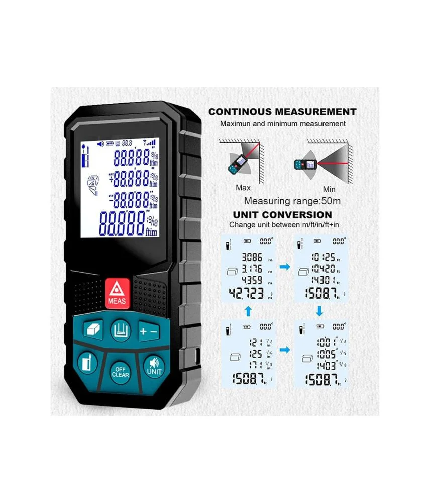 جهاز قياس مسافات ليزري رقمي متعدد الوظائف بشاشة LCD وشحن USB
