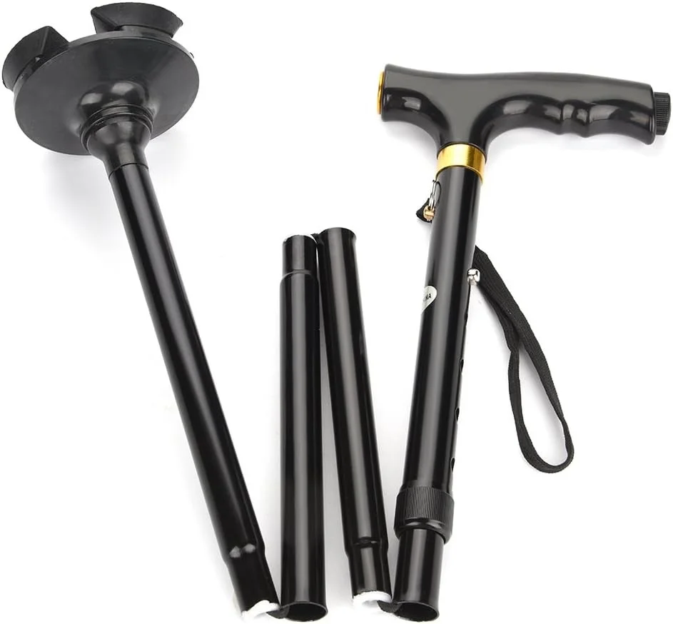 عصا مشي قابلة للطي والتعديل مع مصباح يدوي LED