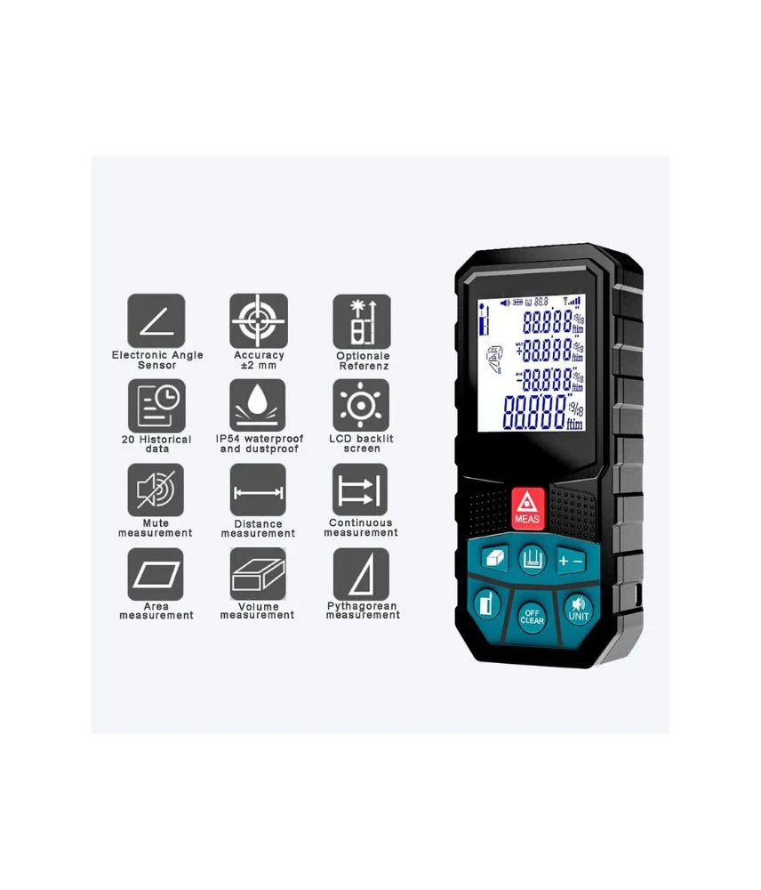 جهاز قياس مسافات ليزري رقمي متعدد الوظائف بشاشة LCD وشحن USB
