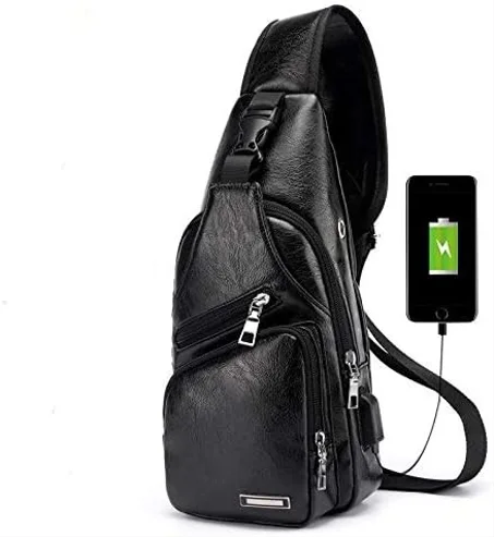 حقيبة جلدية للرجال مع شاحن USB