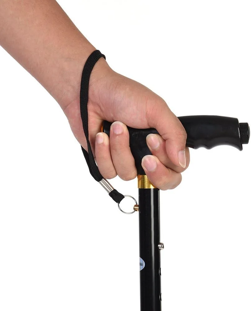 عصا مشي قابلة للطي والتعديل مع مصباح يدوي LED