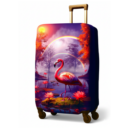 Camingo Housse de Valise "Flamant Rose 02" – Scène Nature Flamant & Arc-en-ciel