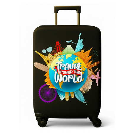 Camingo Housse de Valise "Travel Arround The World" - Design Monuments & Globe Terrestre