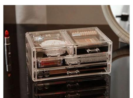 Organisateur de maquillage en acrylique – 4 tiroirs et miroir intégré