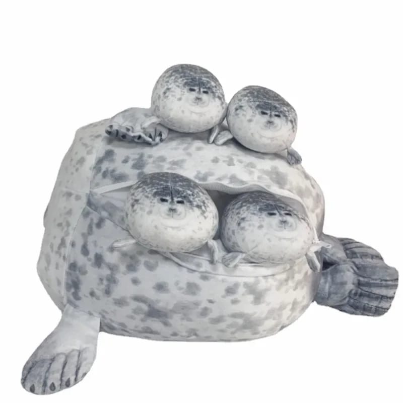 Mother Seal with Four Sons -  Chubby 3D Novelty Seal Zipper Stuffed Plushy Toy Girls Christmas Gift  😍🎁🛒