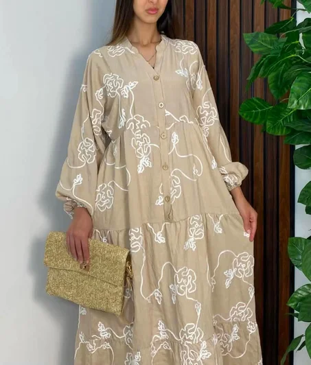 Robe Longue Chic en Lin à Motif Floral